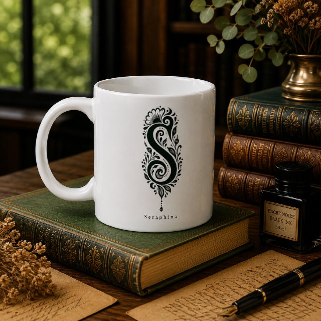 De Café Caneca Personalizada Linoleogravura Letra S Botâni (Criador carregado)