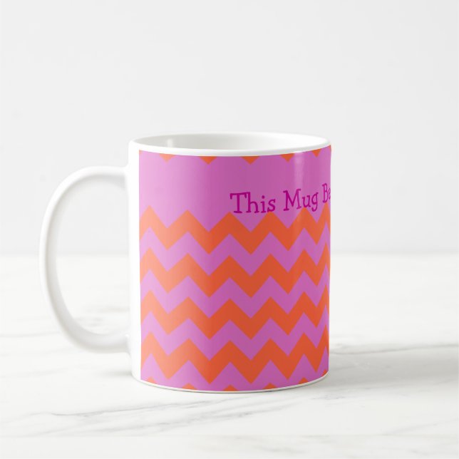 De Café Caneca Personalizada, Magenta e Chevrons Laranja (Esquerda)