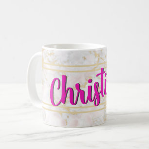 De Café Caneca Personalizada Mármore Dourado Branco Rosa