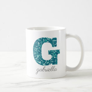 De Café Caneca Personalizada Monograma G em Brilho Azul-Ve