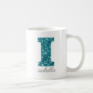 De Café Caneca Personalizada Monograma I Brilho Azul-Verde