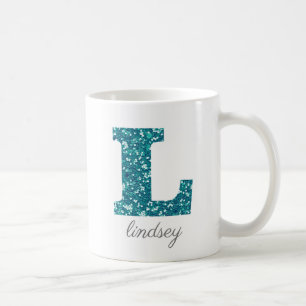 De Café Caneca Personalizada Monograma L Brilho Turquesa