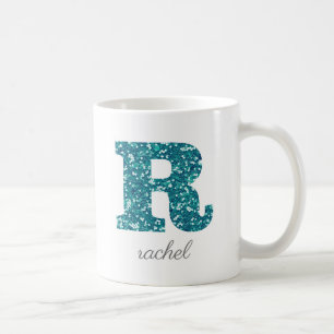 De Café Caneca Personalizada Monograma R em Brilho Turques