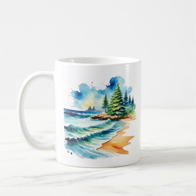 De Café Caneca Personalizada Natal na Praia (Esquerda)