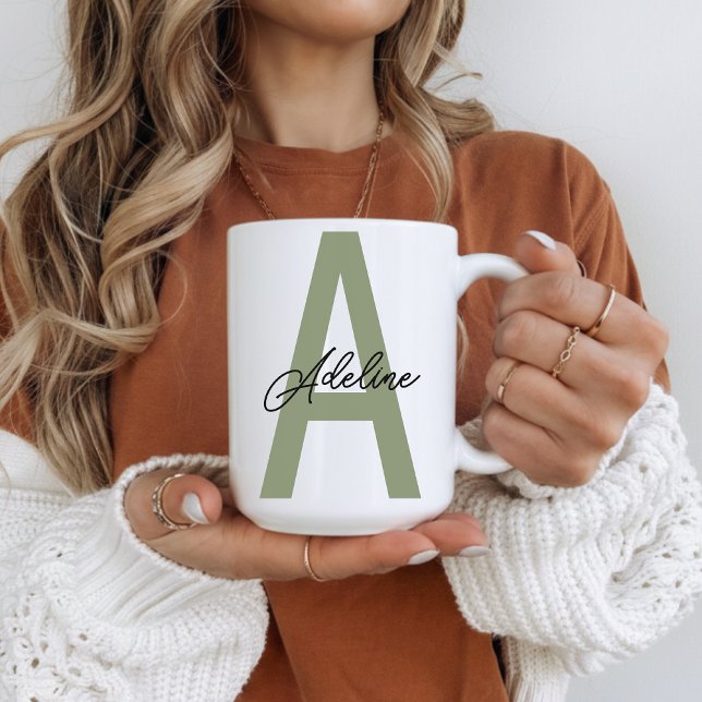 De Café Caneca Personalizada Nome Inicial Verde Presente p (Personalized Green Eyes Mug Christmas Gift for Mom, Custom Monogram Mug Anniversary Gift for Wife)
