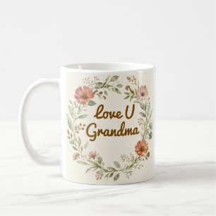 De Café Caneca Personalizada para Avó com Coroa Floral Pre