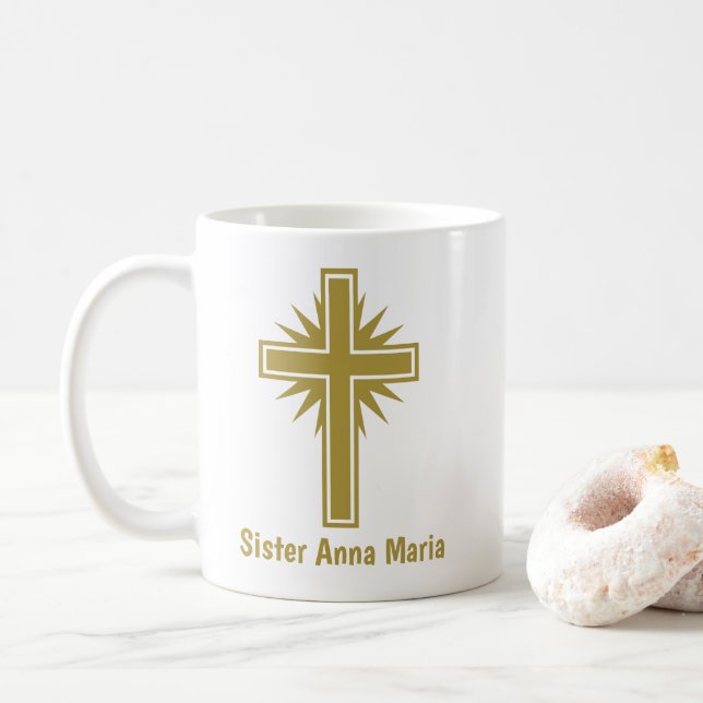 De Café Caneca Personalizada para Professor Religioso Cruz (Com Donut)