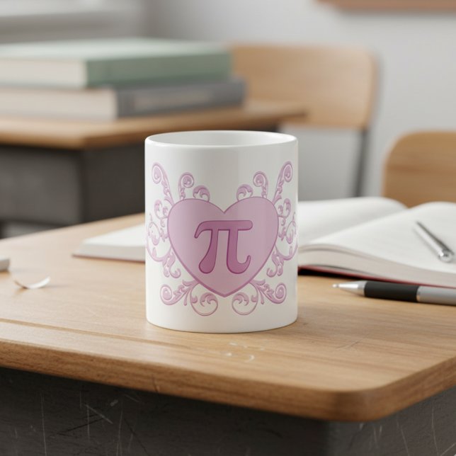De Café Caneca Personalizada Rosa Número Pi Fofa (Personalized pink heart number pi mug with a name.)