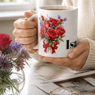 De Café Caneca Personalizada Rosas Vermelhas e Lavanda