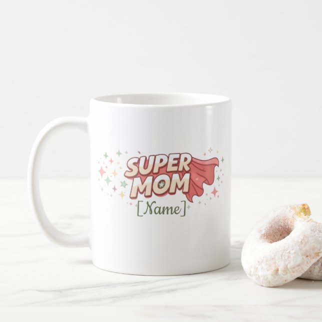 De Café Caneca Personalizada Super Mãe História em Quadrin (Com Donut)