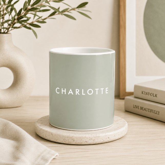 De Café Caneca Personalizada Verde Sage Moderno (Criador carregado)