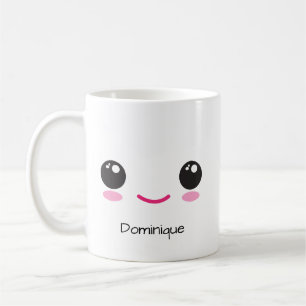 De Café Caneca Personalizável com Rosto Kawaii Fofo Feliz
