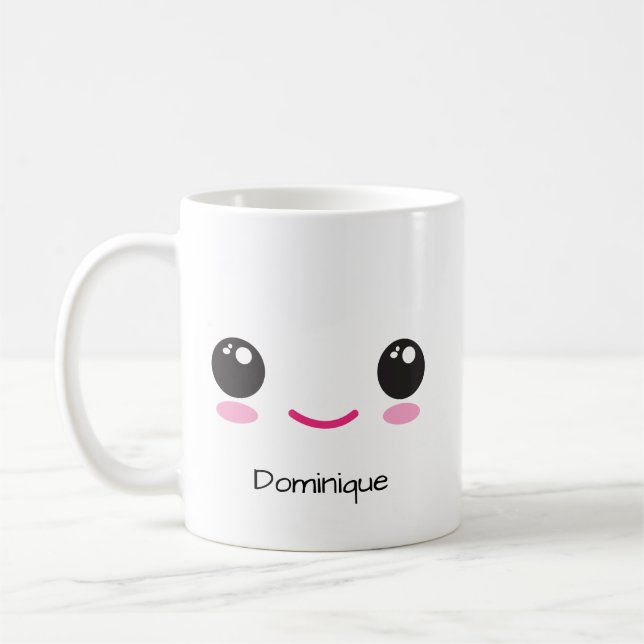 De Café Caneca Personalizável com Rosto Kawaii Fofo Feliz  (Esquerda)