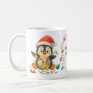 De Café Caneca Pinguim Engraçado Preso em Luzes