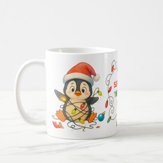 De Café Caneca Pinguim Engraçado Preso em Luzes (Esquerda)