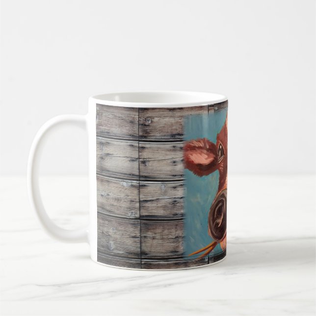 De Café Caneca pintada da vaca & da madeira do celeiro (Esquerda)