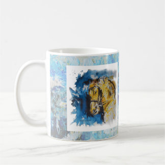 De Café Caneca pintura "Cavalo" com fundo em manchas azuis