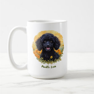 De Café Caneca Preta com Illustração Floral do Sol