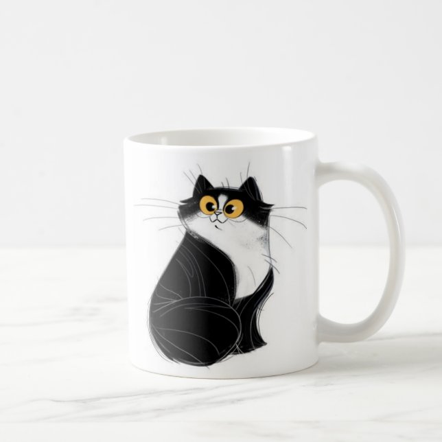 De Café Caneca preta e amarela do gato dos olhos (Direita)