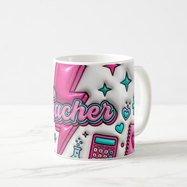 De Café Caneca Retro Groovy Professora Rosa e Turquesa 325 (Frente Esquerda)