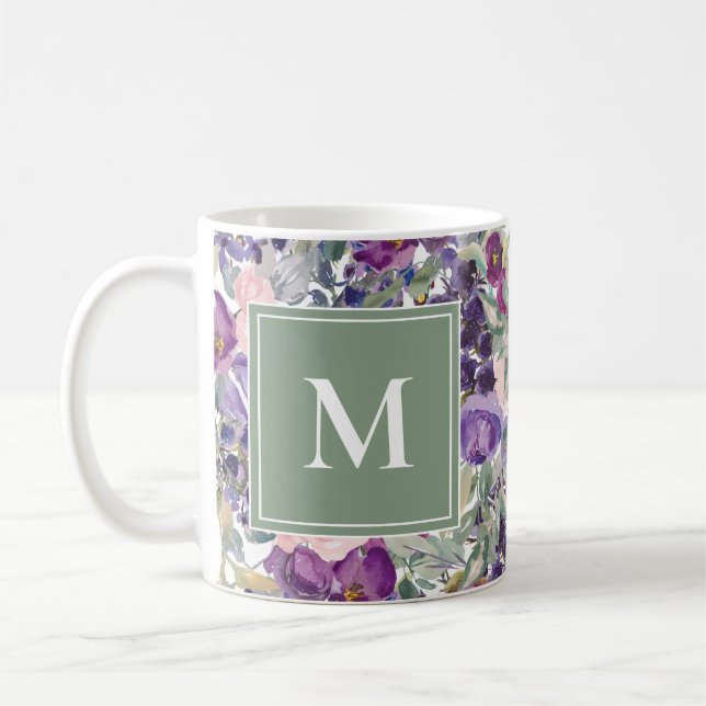De Café Caneca Rosa Bege Floral Roxo Folhas Verdes (Esquerda)