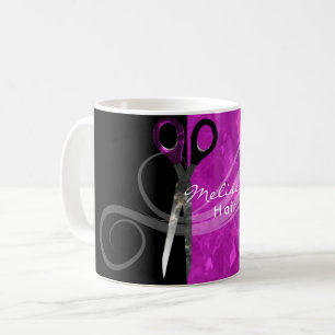 De Café Caneca roxa na moda do cabeleireiro
