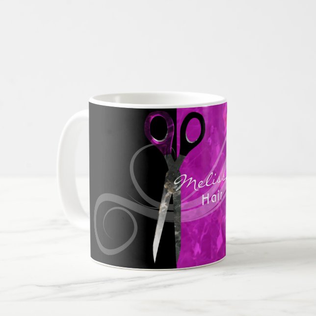 De Café Caneca roxa na moda do cabeleireiro (Frente Esquerda)