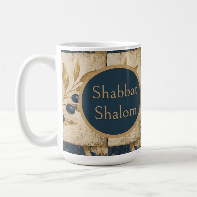 De Café Caneca Shabbat Shalom - Judaica Rústico Dourado Az (Esquerda)