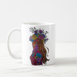 De Café Caneca Silhueta Floral Mulher Flor