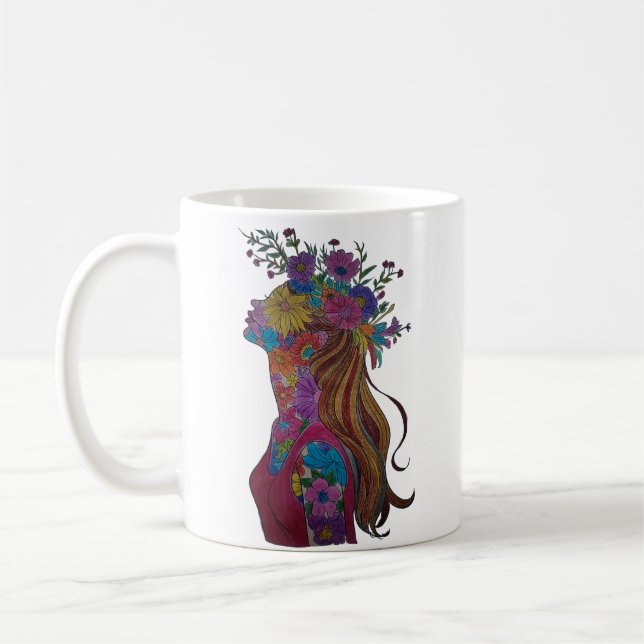De Café Caneca Silhueta Floral Mulher Flor (Esquerda)