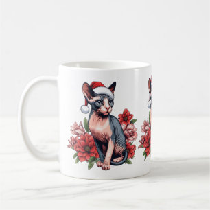 De Café Caneca   Sphynx Cat Natal Vestindo um Santa Hat