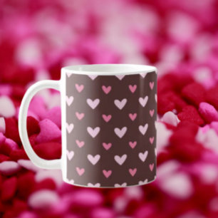 De Café Caneca Sweetheart – Corações Rosa e Bege em Chocol