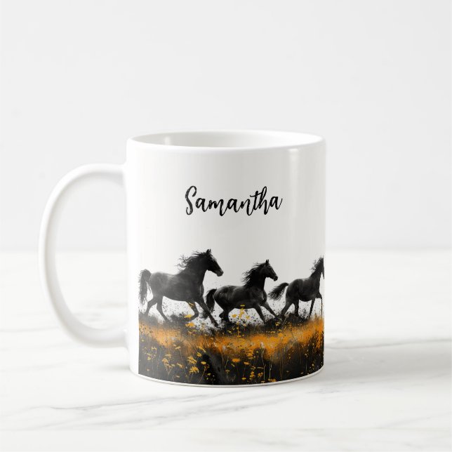 De Café Caneca Temática Cavalos Selvagens e Flores Selvage (Esquerda)