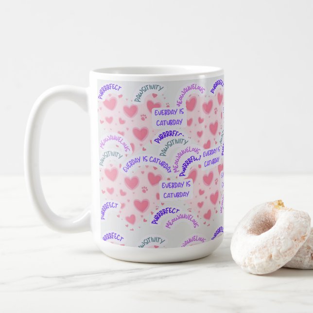 De Café Caneca "Todo dia é caturday" Vibrações Pawsitivas  (Com Donut)