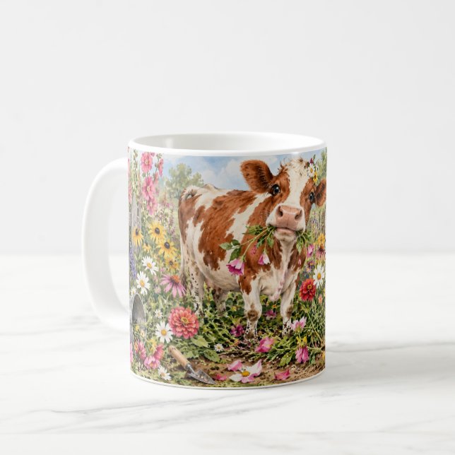 De Café Caneca Vaca Coma Mais Flores (Frente Esquerda)