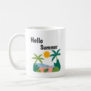 De Café Caneca verde e laranja divertido hello verão