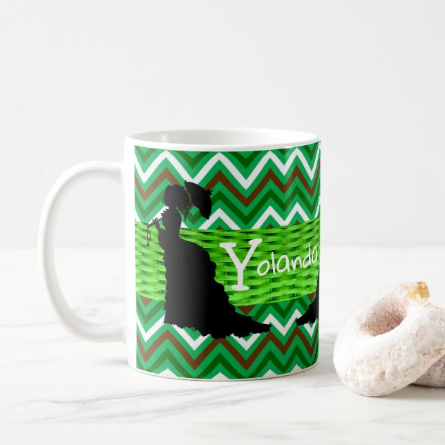 De Café Caneca Verde-Mulher Africana (Com Donut)