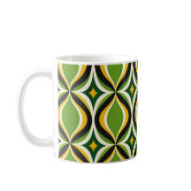 Caneca Verde Vibrante Ondas Douradas Retrô
