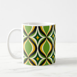 De Café Caneca Verde Vibrante Ondas Douradas Retrô