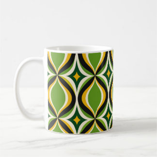 De Café Caneca Verde Vibrante Ondas Douradas Retrô