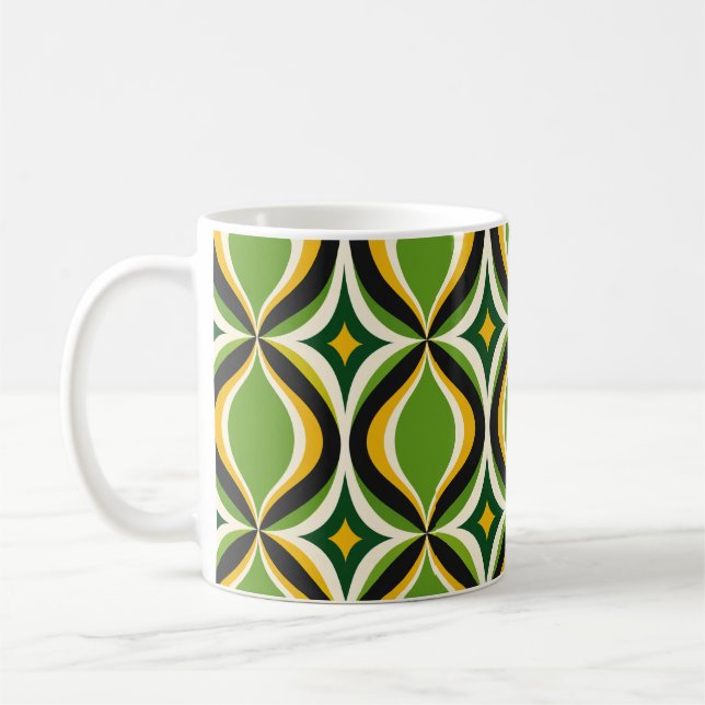 De Café Caneca Verde Vibrante Ondas Douradas Retrô (Esquerda)
