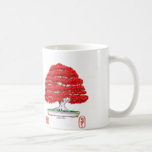 De Café Caneca vermelha dos bonsais do bordo japonês