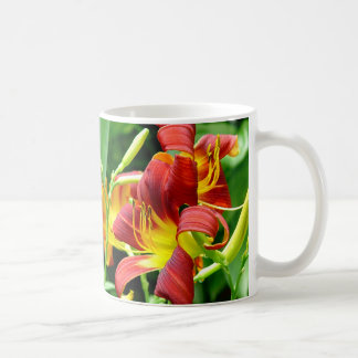 De Café Caneca vermelha dos hemerocallis