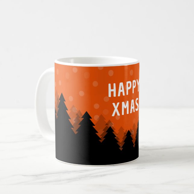 De Café Caneca Vermelha Feliz Natal com floresta, árvores  (Frente Esquerda)