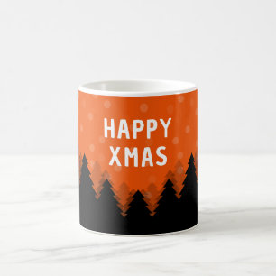 De Café Caneca Vermelha Feliz Natal com floresta, árvores