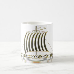 De Café Caneca Viking Longboat Metálico Dourado