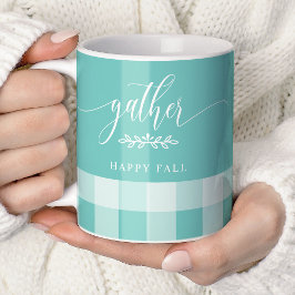 De Café Caneca Xadrez Búfalo Verde Água e Branco Gather Ha