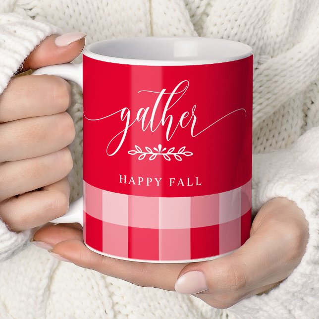 De Café Caneca Xadrez Búfalo Vermelho e Branco do Outono A (Criador carregado)