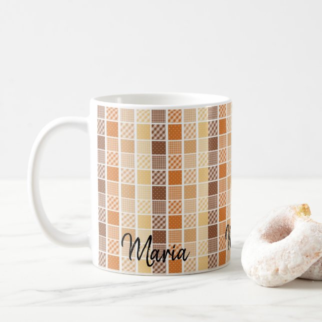 De Café Caneca Xadrez Laranja Marrom Amarelo (Com Donut)