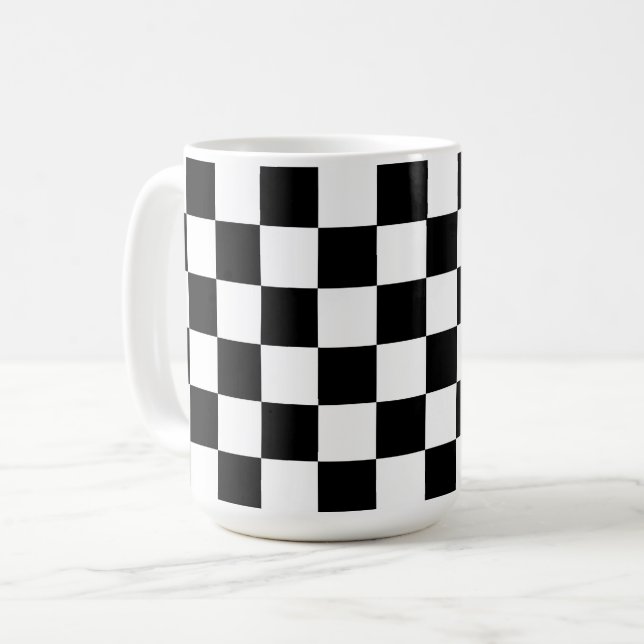 De Café Caneca Xadrez Preto e Branco Retro (Frente Esquerda)